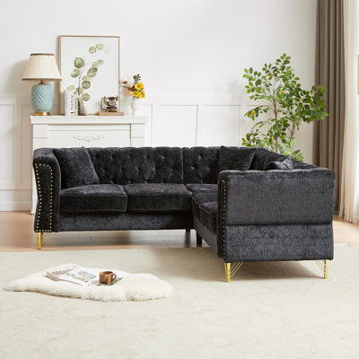 Chenille Corner Sofa,L-Shaped Sectional Couch,5-Seater Corner Sofas with 3 Cushions