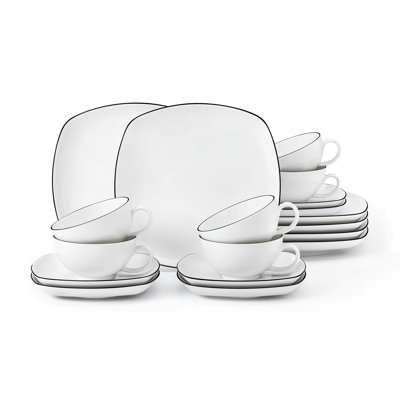 Lido Black Line 18 Piece Bone China Dinnerware Set, Service for 6