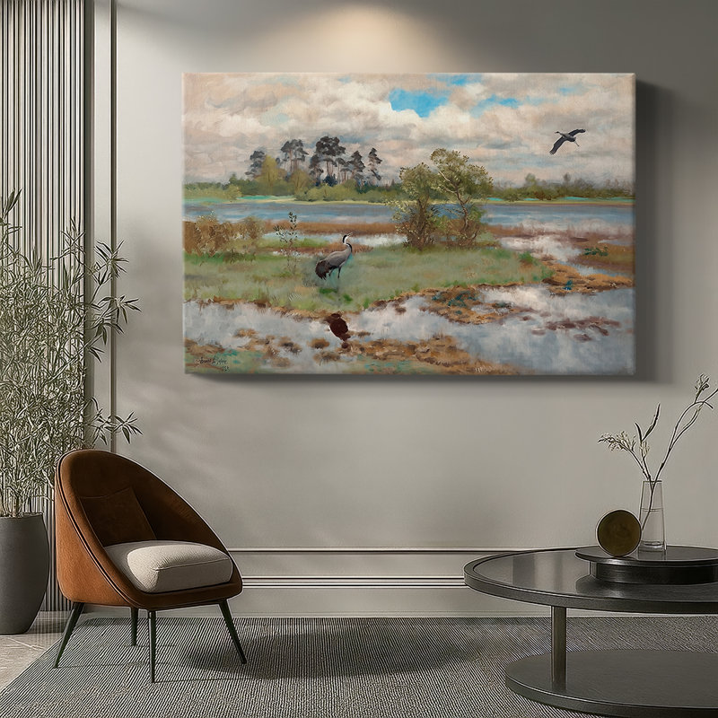 Cranes in the Marsh-Bruno Liljefors-Gallery Wrapped Canvas-1893, 40 x 60