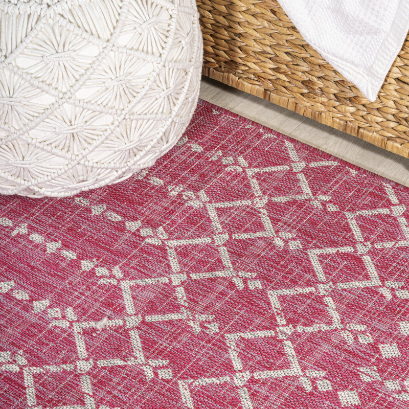 Crompton Moroccan Geometric Textured Weave Indoor/Outdoor Rug, Rectangle 9' x 12', Light Gray/Black