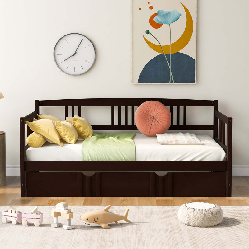 Daybed Wood Bed With Trundle, Twin, Espresso