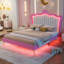 Structure de lit double pleine grandeur avec lumières DEL, lit de princesse moderne et robuste pour une ambiance de chambre de rêve-672219811