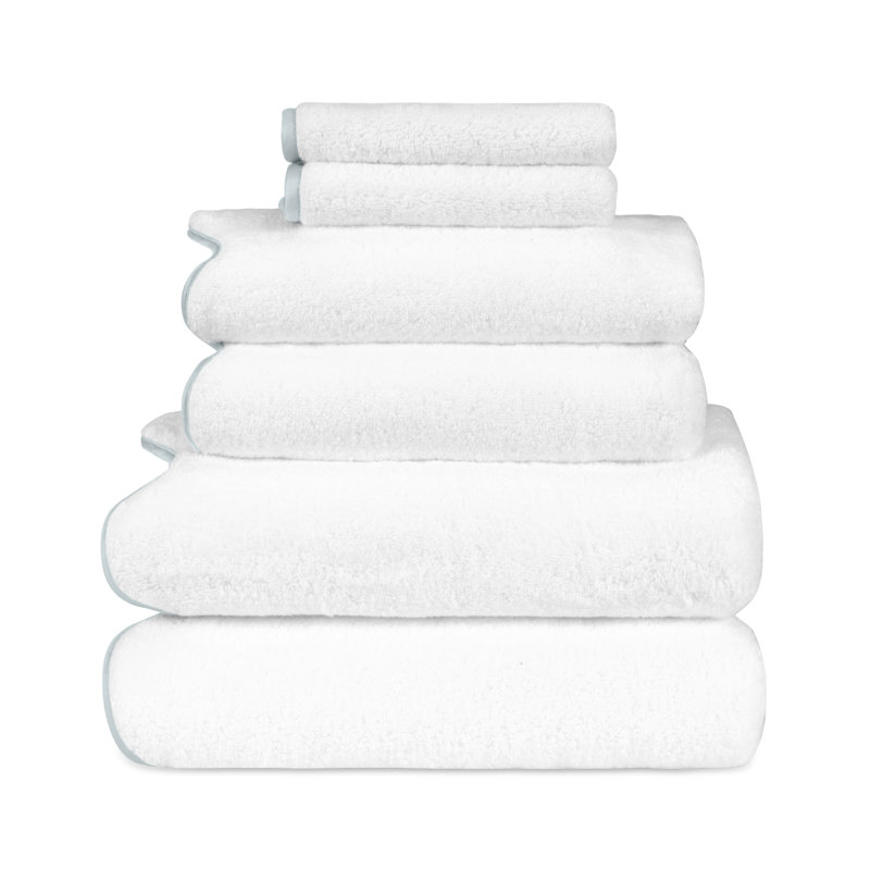 Antalya 6 Piece Turkish Cotton Towel Set, White/Sion Blue