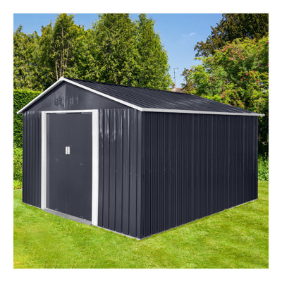 Metal Garden Sheds 11.2Ftx10.6Ft Outdoor Storage Sheds Grey With Window