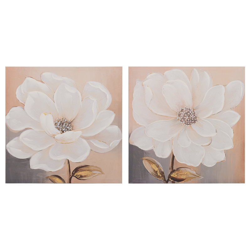 Flowers 40% Hand Painted Set 2 Canvas 60X3X60 Cm - 2 Piece Wrapped Canvas Print Set