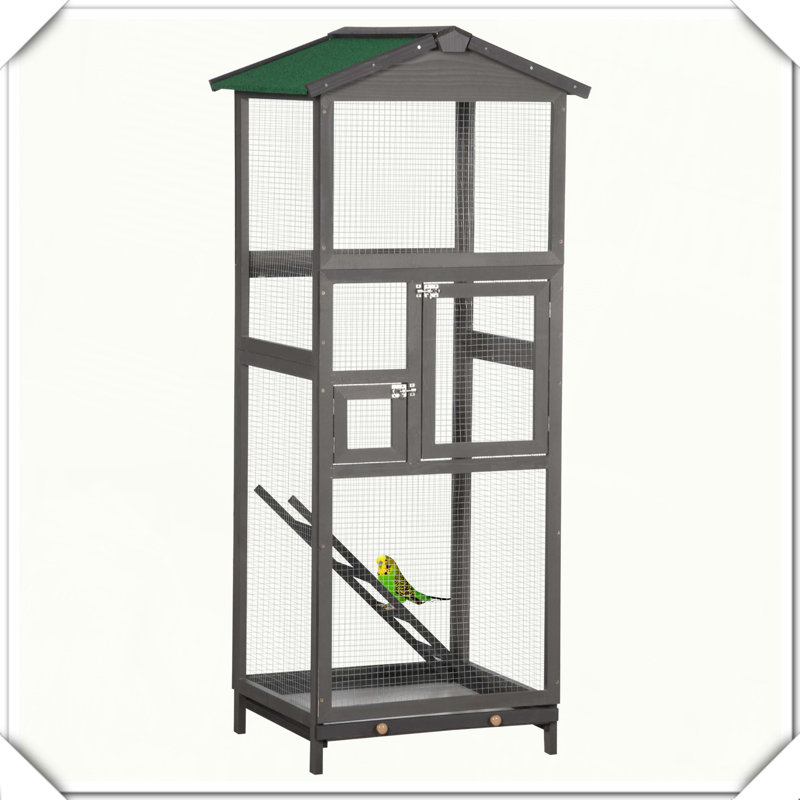 Volière en bois avec cage à oiseaux et plateau coulissant 2 portes