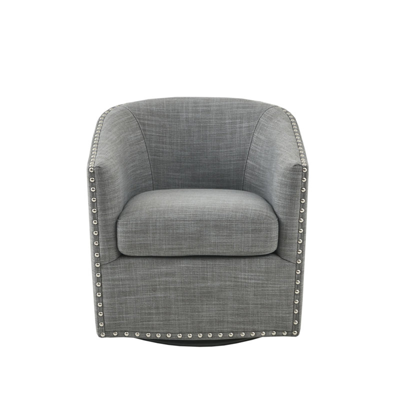 Swivel Arm Chair - 25.5 In. Height, Grey Upholstery, Solid Wood Frame Recliner Frame, & Linen High Foam, Gray