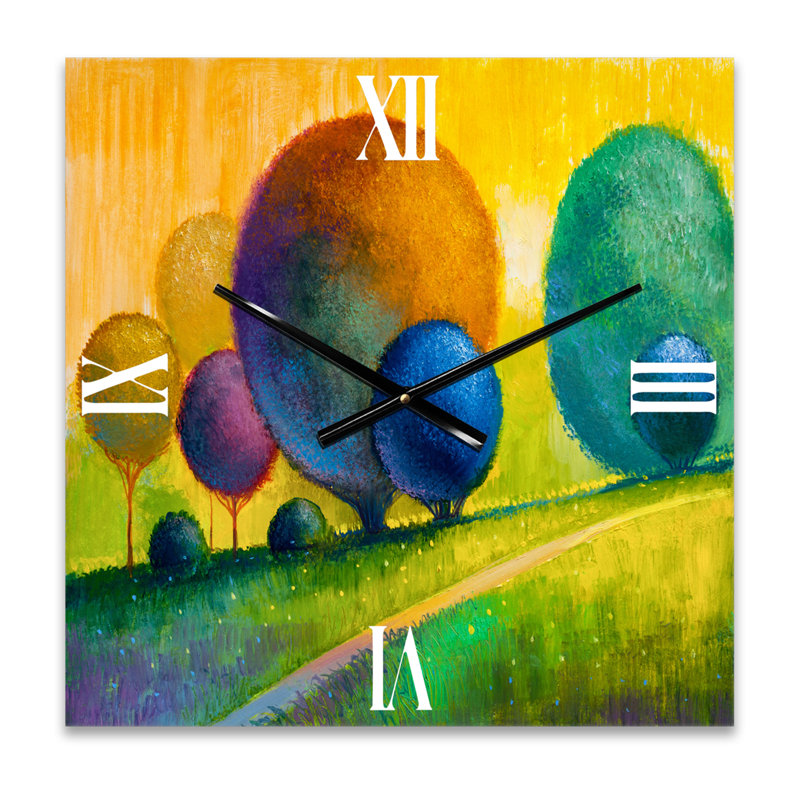 Horloge murale colorée avec arbres décoratifs colorés III, Petit