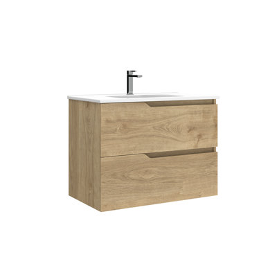 Menta 28.0" Wall Mounted Single Bathroom Vanity In Natural Oak With Ceramic Top