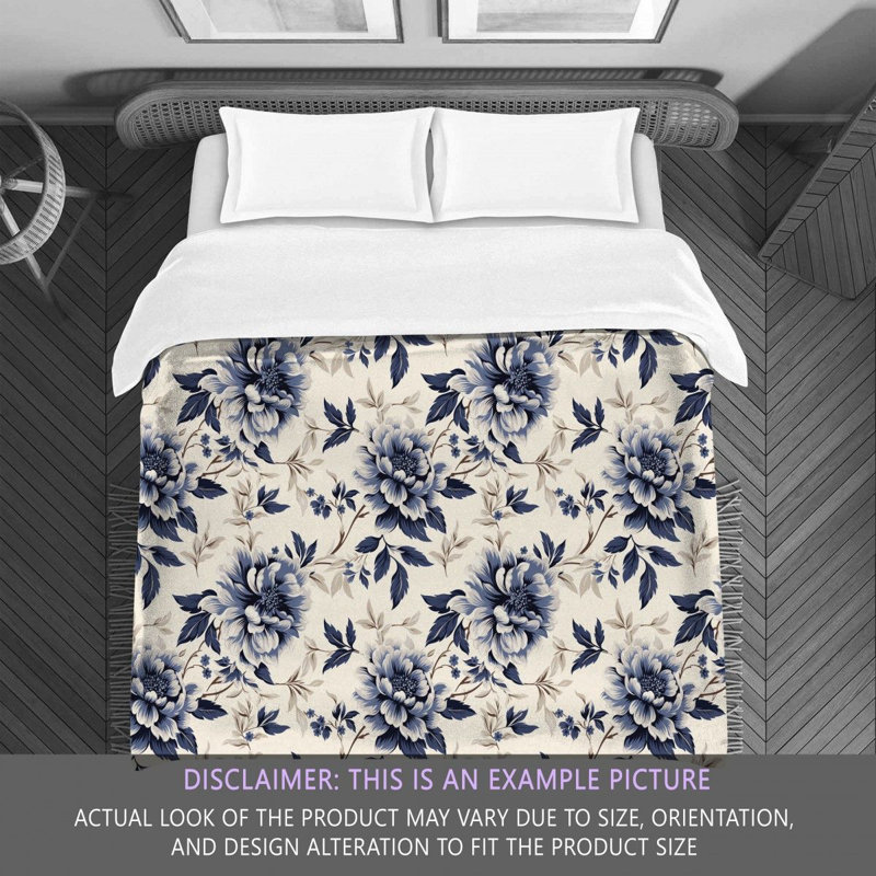 Polyester Floral Comforter, Twin Comforter, Gray/Navy