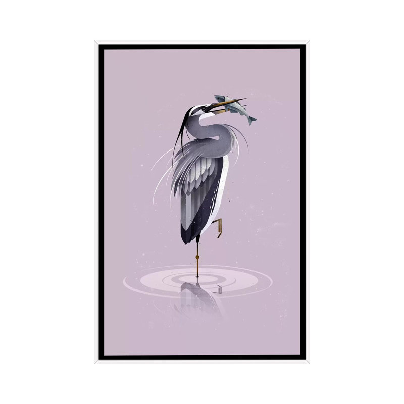 Grey Heron by Dieter Braun - Print on Canvas, 101.6 cm H x 66.04 cm W, White Framed