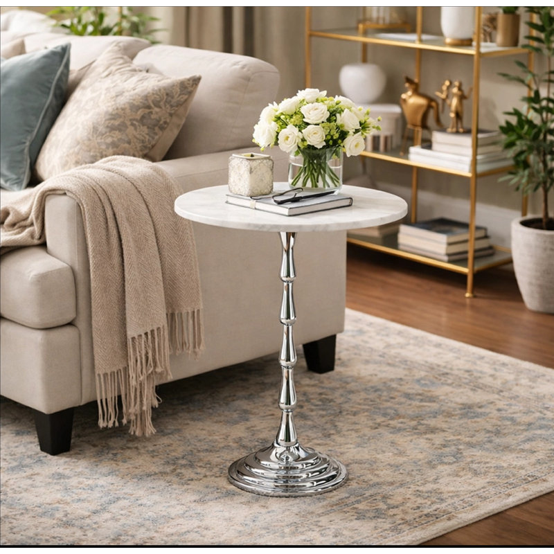 Table de bout avec plateau en marbre et base robuste