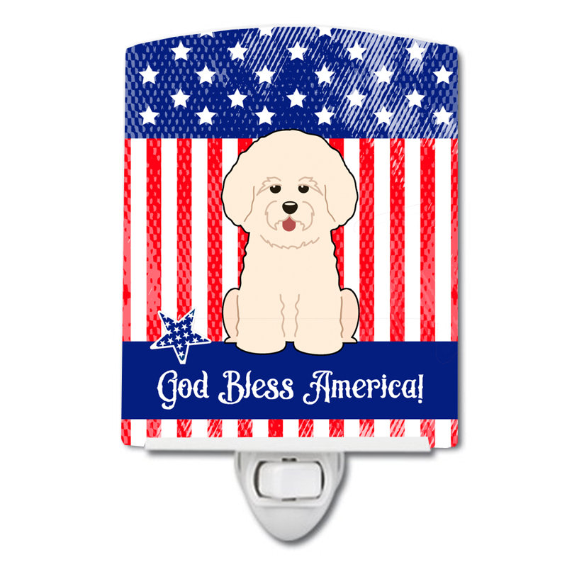 Éclairage de nuit en céramique patriotique usa carlin, Bichon frisé