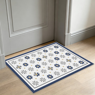 Tapis à motif floral marine et blanc marine pour le salon, doux et confortable, convient à toutes les saisons, facile à entretenir, tapis de sol intérieur lavable à la machine, sous la table de ferme convenant à la chambre à coucher, à la salle à manger, au bureau, au patio, au balcon, à la décoration intérieure