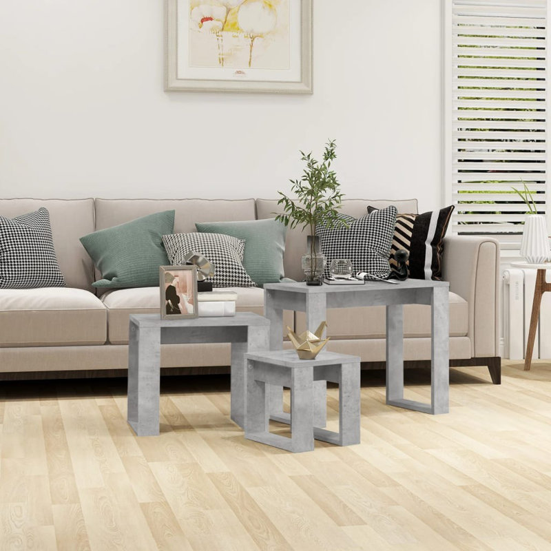 Gobao Nesting Tables 3 pcs Engineered Wood, Concrete Grey, Concrete Grey
