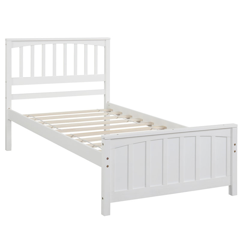 Structure de lit plateforme simple en bois avec tête et pied de lit, support de lattes en bois de pin massif, aucun sommier tapissier requis, blanc