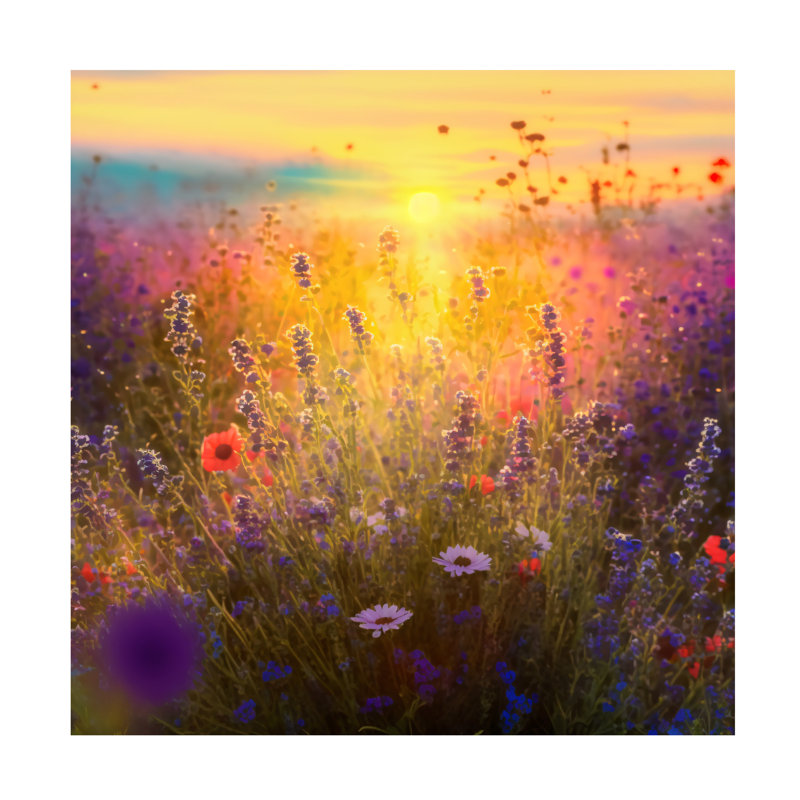 «Landscape Flowering Fields 1» sur toile, H 14 po x l 14 po x P 2 po