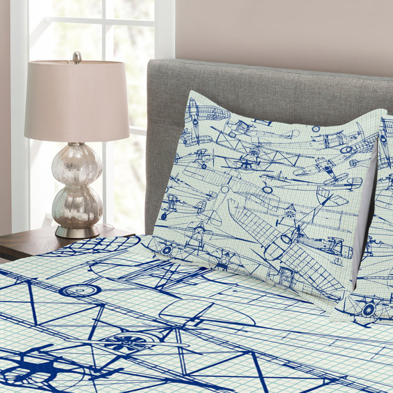 Airplane Bedspread Set with Shams, 220 x 264 cm