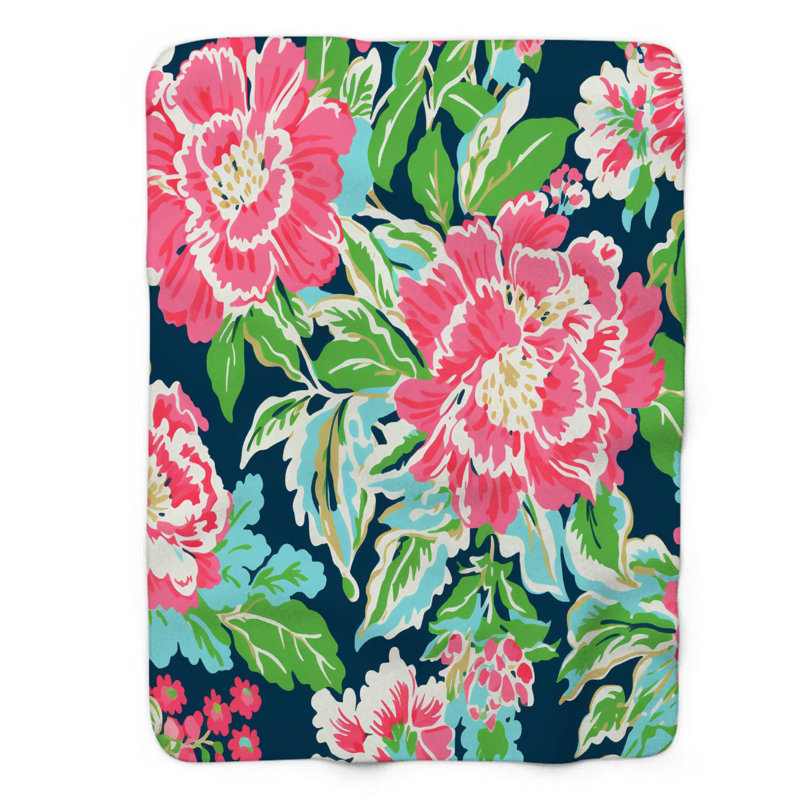 Motif de balise maritime - 1 pièce Sherpa Premium, L 50 po x L 60 po, BCBG - conceptions de fleurs roses