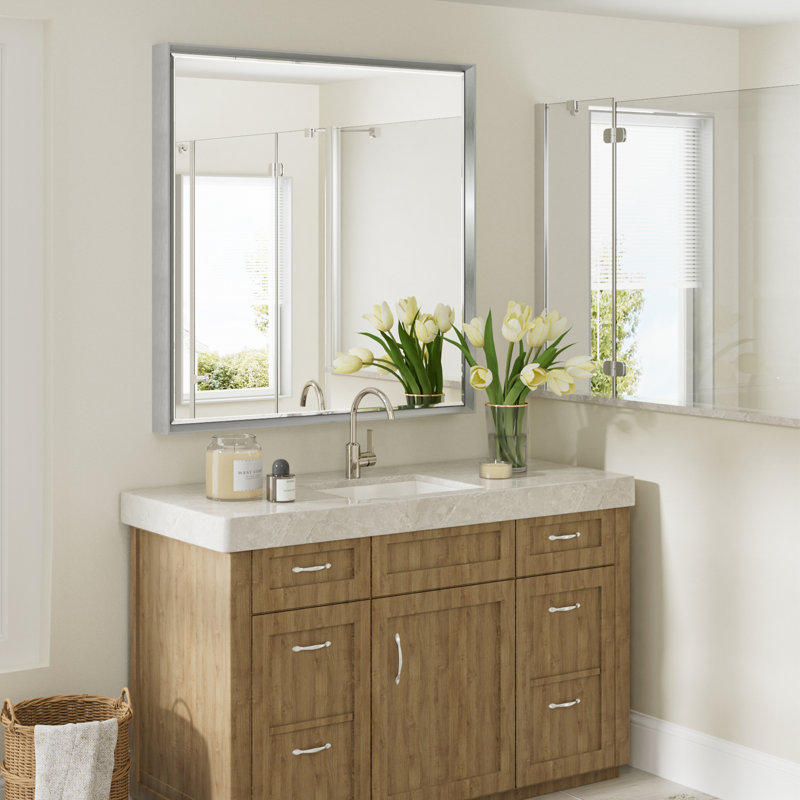 36" Silver Beveled Square Bathroom Vanity Mirror