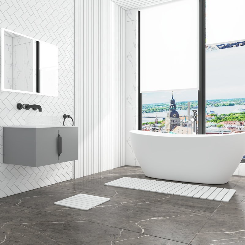 Diatomite Quick-dry Water-absorbing Bath Mat Set - X-large + Small Gray Mats, White