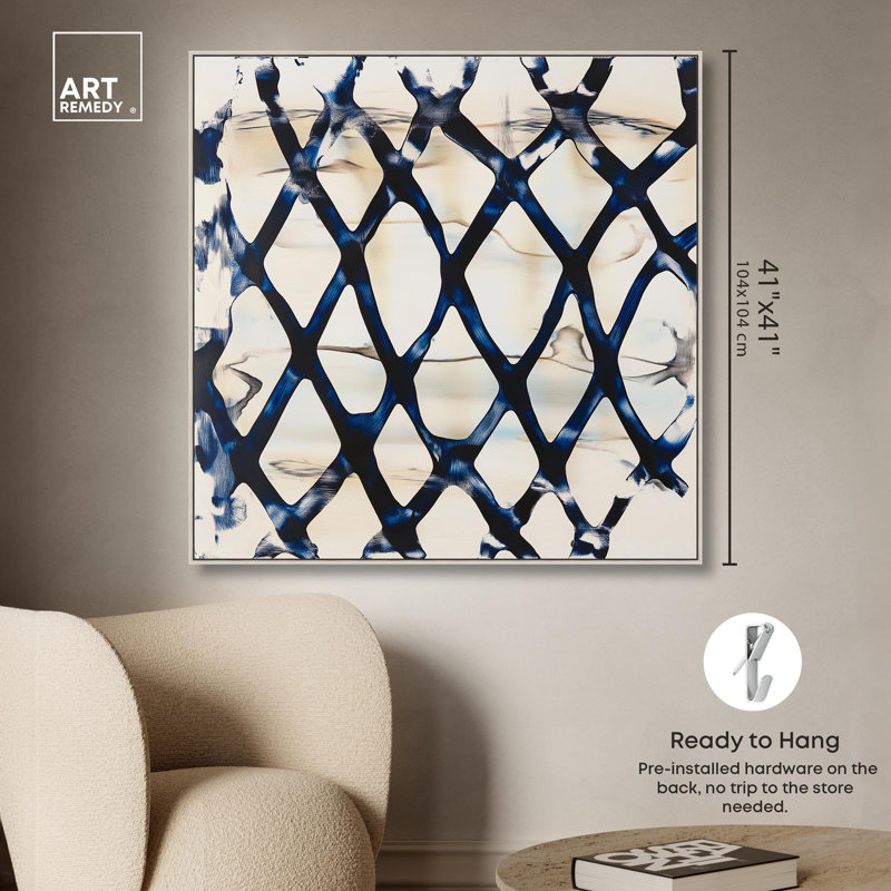 Impression sur toile Deep Blue Interlace I par Art Remedy, H 40 po x l 40 po, Cadre argenté