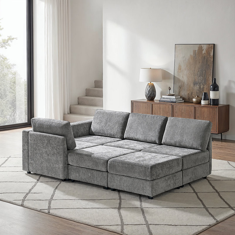  Canapé modulaire à rangement large avec deux repose-pieds de 124,5 po Jagger, Gris