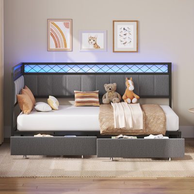 Twin Corner Daybed With Led Lights & Storage Drawers, Charging Station Included by Ivy Bronx