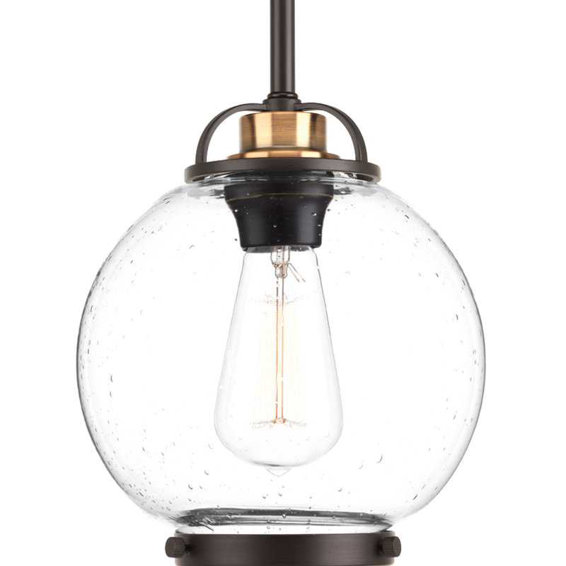 1 - Light Single Pendant, Clear Seeded/Antique Bronze, 9" H x 8" W x 8" D