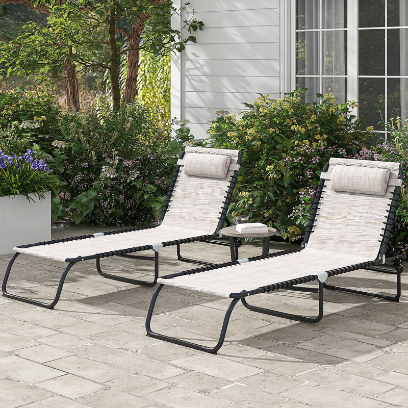 Outsunny Folding Chaise Lounge Pool Chair Set Of 2, Patio Sun Tanning Chair, Outdoor Lounge Chair With 4-Position Reclining Back, Breathable Mesh Seat For Beach, Yard, Patio
