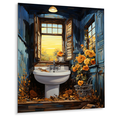 «Bathroom» sarcelle, reproduction d'art sur métal