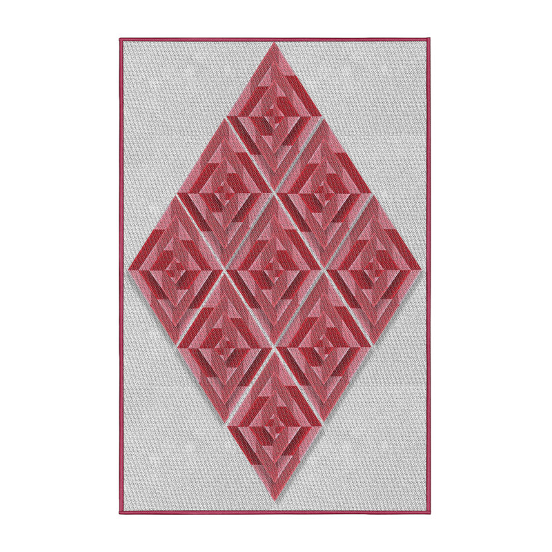 Tapis rouge/vert à motifs, Rectangle 3 pi x 5 pi