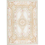 Hand-Knotted High-Quality Green and Ivory Area Rug