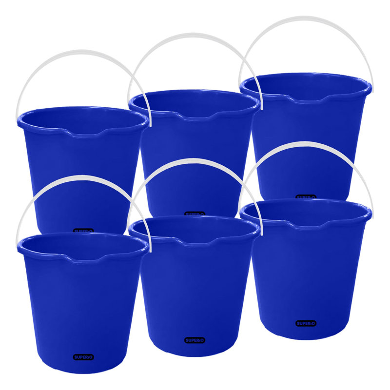 Seau de 2 gallons Superio, seau de nettoyage en plastique avec poignée, seau de lavage de voiture, petit seau utilitaire pour la serpillière, la pêche, le camping et l'utilisation domestique, bleu durable - paquet de 6