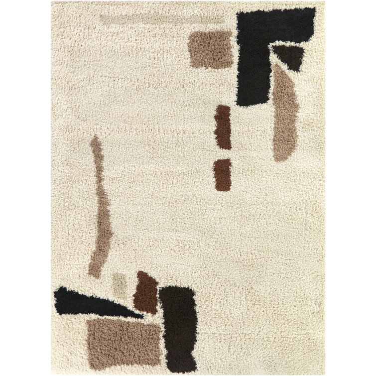 Botello Cream Abstract Shag Area Rug