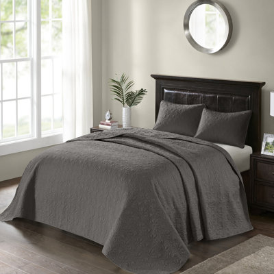 Couvre-lit réversible gris foncé pour grand lit - fait preuve de matelassage et de coton prélavé remplissant une charmante chambre à coucher, comprend 2 taies décoratives et 2