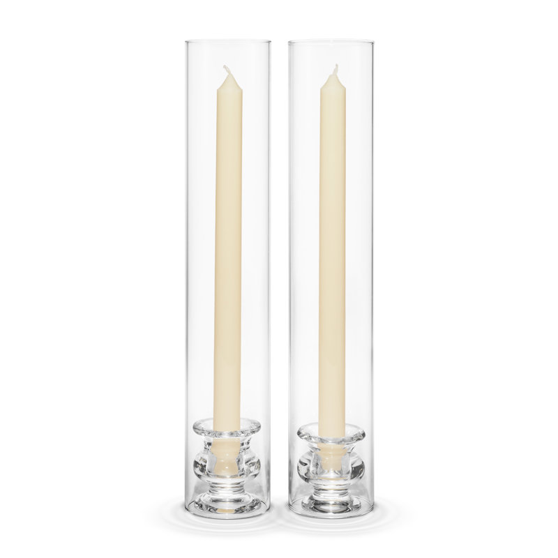 Sancia Clear Glass 14'' Taper Candle Holders with Gold Rim, Set of 2