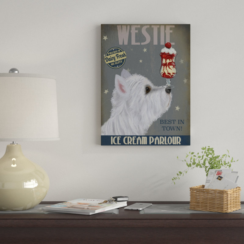 «Westie Ice Cream», reproduction d'impression sur toile tendue, H 19 po x l 14 po x P 2 po