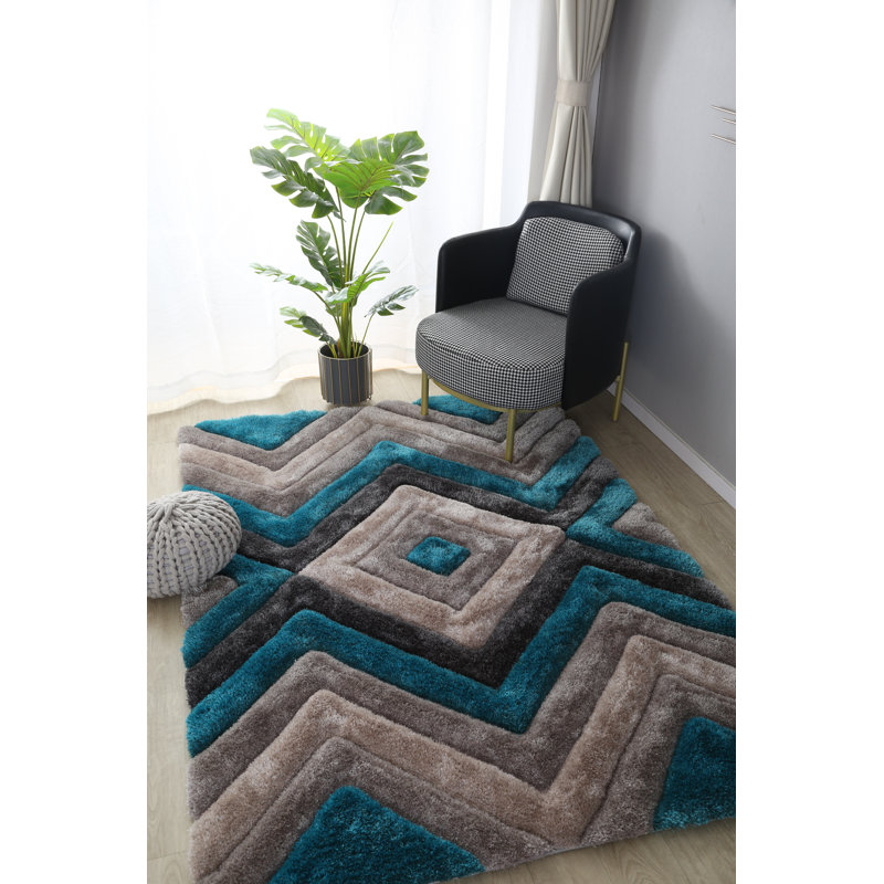 Tapis bleu sarcelle Garion, 3 pi 5 po x 5 pi 5 po