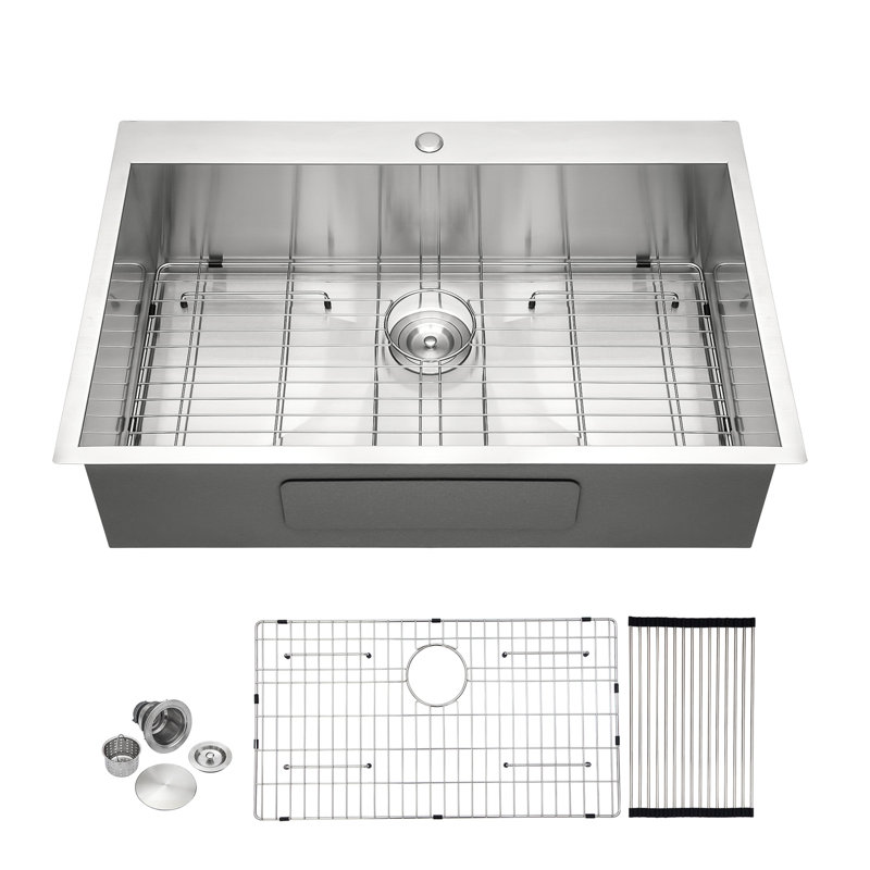 33X22 Inch Kitchen Sink Drop In 16 Gauge Stainless Steel 33" Single Bowl Topmount Kitchen Sink Basin