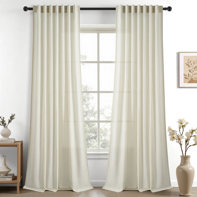 Dennan Light-Filtering Curtain with Back Tab Hooks, 52" W x 90" L, IvoryBeige