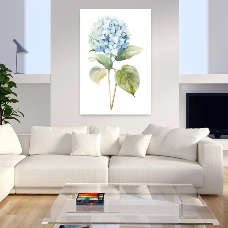 Hortensia bleu, art abstrait d'hortensia contemporain, H 48 po x l 32 po