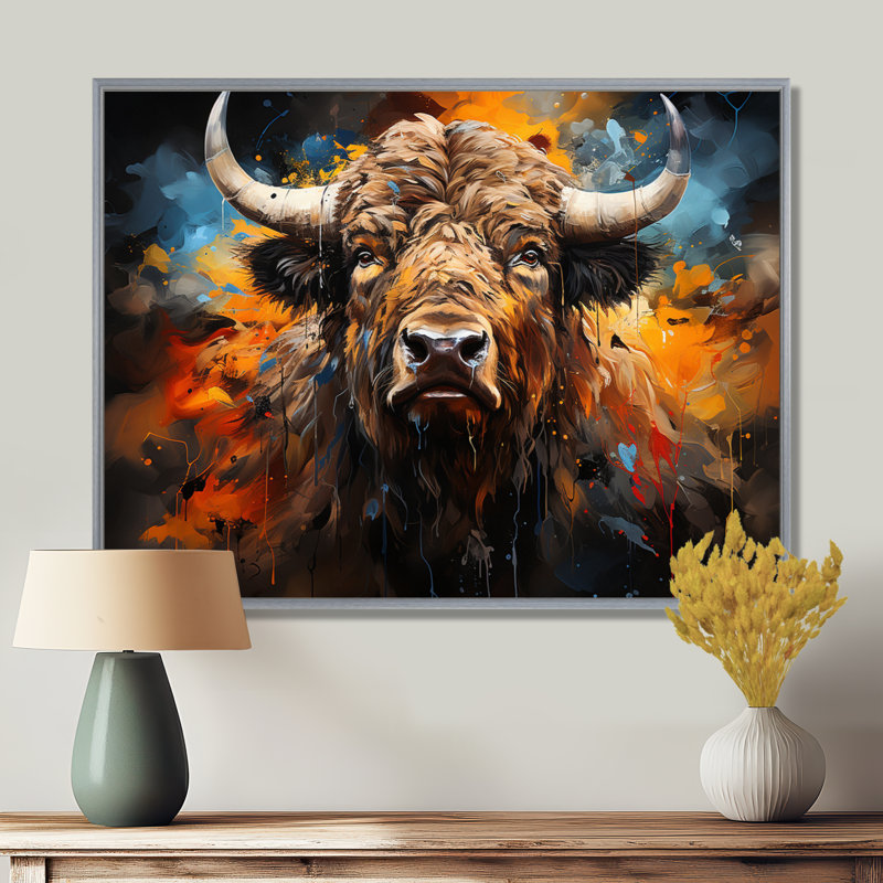 " Buffalo Majestic Bison Collage ", 12" H x 20" W x 1" D, Silver