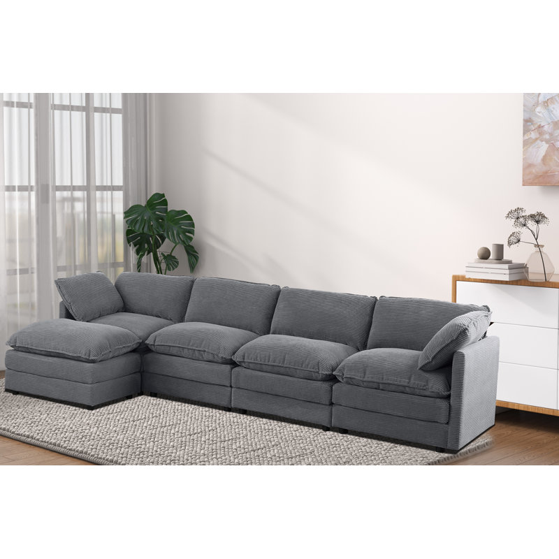 6 - Piece 140" U Shape Sectional Sofa Cloud Couch With Removable Ottomans, Gray Corduroy
