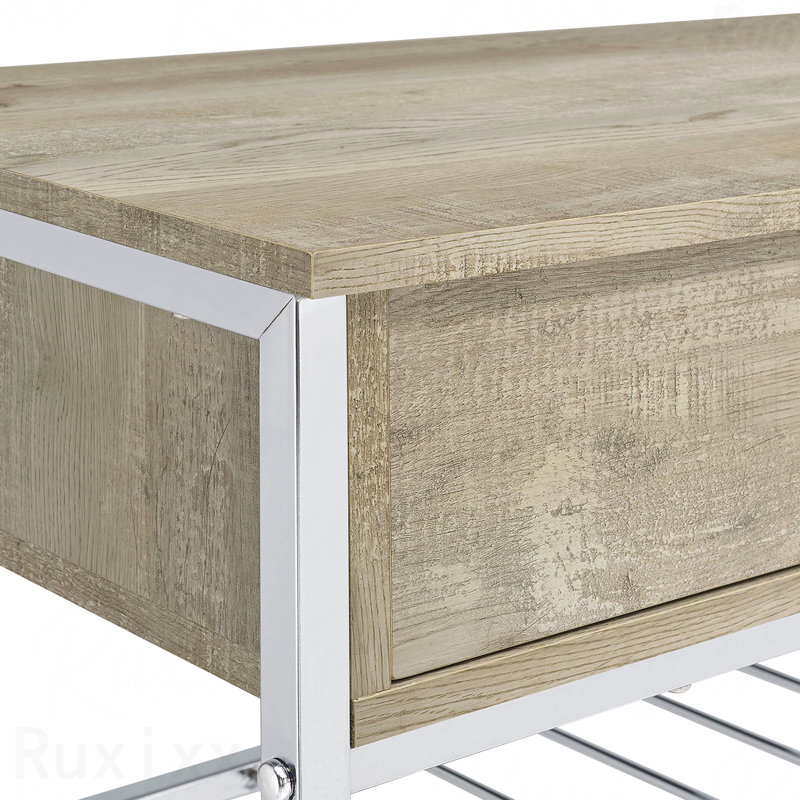 Grey 2-Drawer Home Bar Storage with Wine Rack