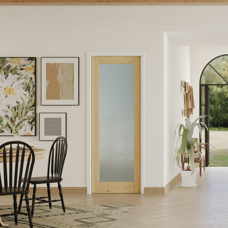 Dalle de porte intérieure en verre givré 1 Lite - Cadre en bois aggloméré / pin avec cadre réglable et charnières pré-suspendues (la porte et le cadre sont livrés séparément)
