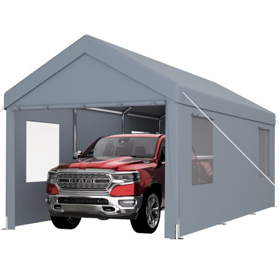 12' X 20' Heavy Duty Carport Canopy, Portable Garage For Boats & Vehicles. Galvanized Steel Frame, Fade Pe Cover, 2 Doors, 4 Vent Windows, Easy Assembly, Grey Heavy-Duty With Strong Frame. Ventilated