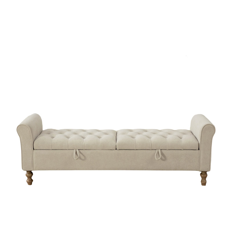 65.75" Wide Upholstered Storage Bench, Griege