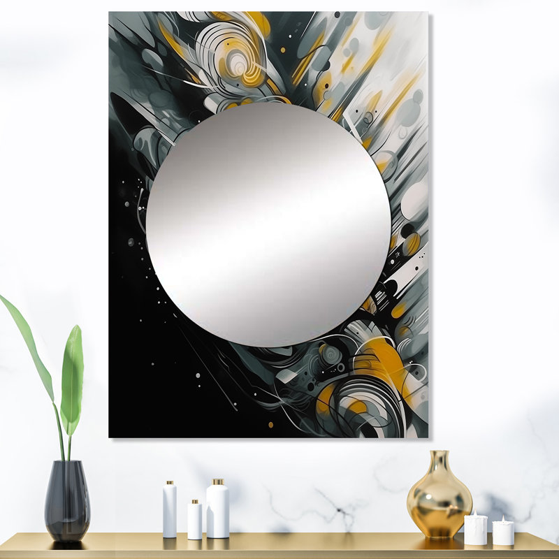 Raziye gris et jaune infini géométrie II - miroir mural géométrique, miroir décoratif gris, impression d'art en métal