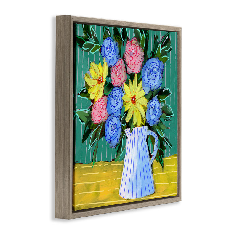 «Bright Pop Bouquet» par Regina Moore, Cadre flottant orme Montalcino, H 18 po x l 18 po